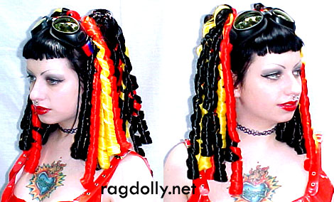 silky curl falls black w/ red and yellow accent